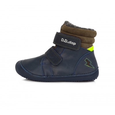 D.D. step chlapčenská detská celokožená zimná obuv Barefoot W063-829B Navy